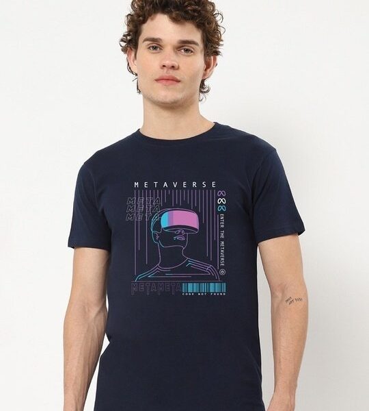 Men’s Blue Metaverse Graphic Printed T-shirt