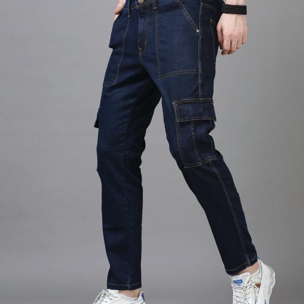 Men’s Mid Blue Slim Fit Cargo Jeans
