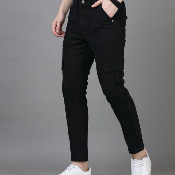 Men’s Jet Black Slim Fit Cargo Jeans
