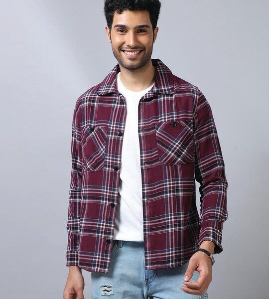 Men’s Wine Maroon Checked Shirt
